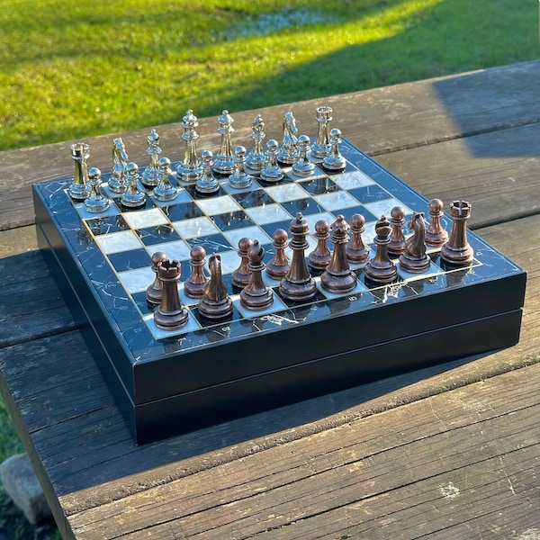 Chess Set - Handcrafted Luxury Metal Chess Pieces, Elegant Chess Board for Strategy Game Enthusiasts, Unique Gift