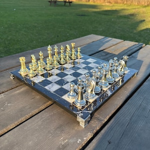 Chess Set with Premium Metal Pieces, Elegant Wooden Board - Perfect Strategy Game, Unique Gift for Chess Lovers