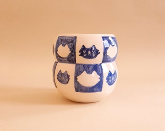 Handmade Ceramic Coffee Cup, Handmade Pottery, Cute Cat Cup, Handmade Cup