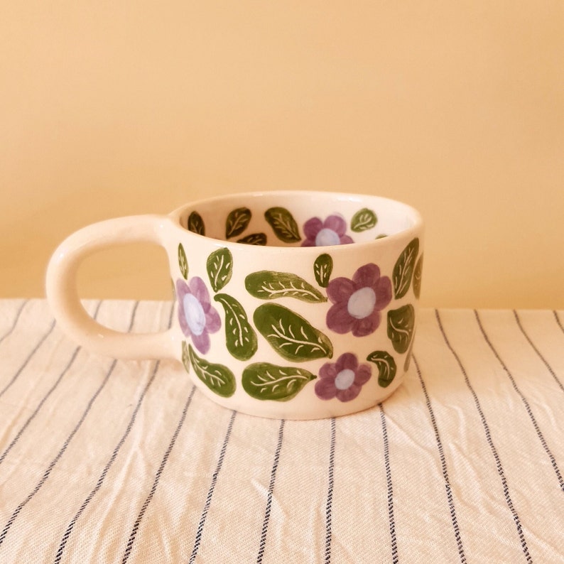 Handgemachte Kaffeetasse, handgemachte Keramik, Gänseblümchen-Muster-Tasse, handgemachte Teetasse Bild 1