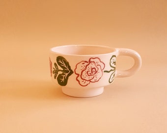 Handmade Ceramic Coffee Cup, Flower Pattern Mug, Handmade Tea Mug