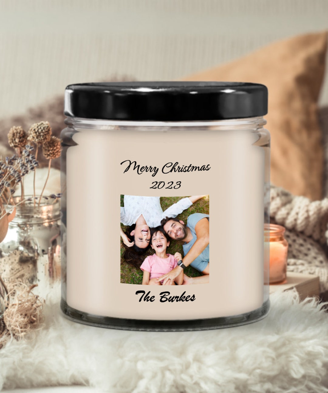 Custom Christmas Candle 2023 With Photo Picture Personalized Etsy