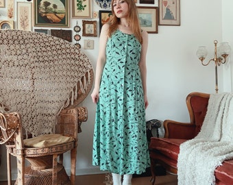 1990s Mint Floral Summer Maxi Dress | M | Hippie | Festival | Spring | Ghost Woman Vintage