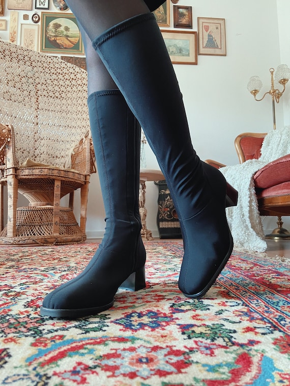 1990s Tight Fitting Sock Boots with Block Heel | 9