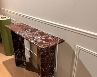 Red marble console table, designer console table, red marble, burgundy red marble console table, designer console table, red marble white marble desk, rosso levanto marble desk