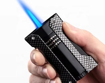 Carbon Fiber Cigar Lighter – Windproof Butane Torch, Gift for Him, Groomsmen Gift
