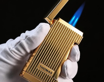 Cigar Lighter Personalized Custom Engraved Dual Torch Butane Lighter, Gold Lighter with Cigar Punch, Gift for Him, Groomsmen Gift, The Vegas