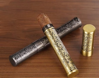 Personalized Cigar Tube Humidor  – Vintage Metal Case, Groomsmen Gift, Father's Day Gift, Travel