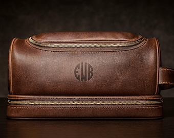 Dopp Kit Personalized Leather Toiletry Bag. Gift for Him, Travel Gift Fathers Day Groomsman