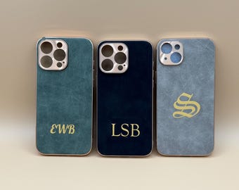 Personalized iPhone Case Vegan Suede, Custom Monogram Cover (iPhone 14-16)