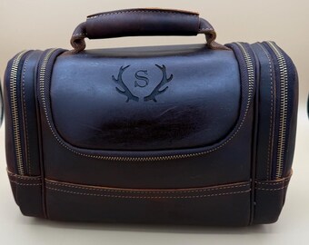 Personalized Leather Dopp Kit – Engraved Travel Toiletry Bag, Gift for Him, Groomsmen Gift