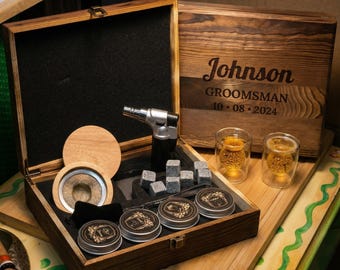 Personalized Cocktail Smoker Set - Engraved Wood Box, Whiskey Bourbon Gift Home Bar