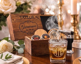 Cocktail Smoker Kit with Personalized Whiskey Glass and Storage Box