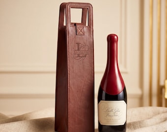 Personalized Leather Wine Tote Bag - Custom Engraved Wine Carrier Wedding Housewarming Gift