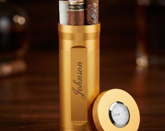 Personalized Cigar Travel Humidor – Hygrometer Tube Case, Groomsmen Gift, Gift for Him