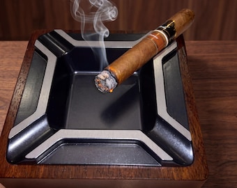Cigar Ashtray Metal & Wood Modern Design - Whiskey Lounge Decor, Father's Day Gift, Gift for Dad