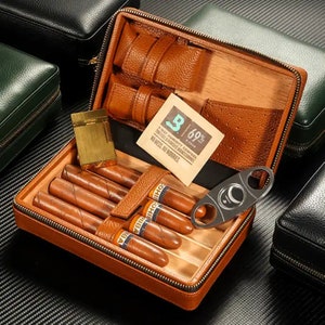 Cigar Humidor Travel Case, Custom Personalized, Leather. Lighter & Cutter not included.