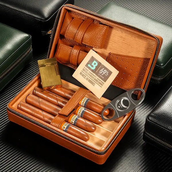 Cigar Humidor Travel Case, Custom Personalized, Leather. Lighter & Cutter not included. Father’s Day, Men’s Gift, Groomsman Gift, Birthday