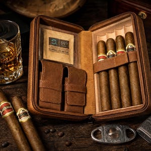 Cigar Case Personalized Leather Custom Engraved Travel Humidor Gift Set with Lighter and Cutter 2026 gift, Cedar, Christmas Gift Dad
