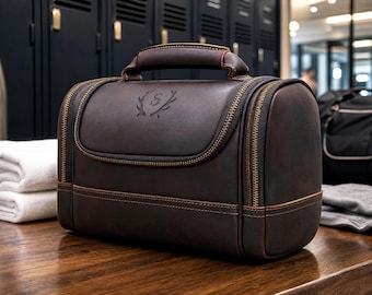 Dopp Kit Leather Personalized – Custom Engraved Travel Toiletry Bag, Gift for Him, Groomsmen Gift Christmas