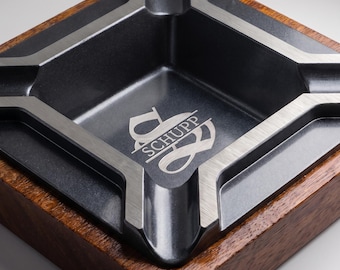 Cigar Ashtray Personalized Metal & Wood Modern Design - Man Cave Decor, Christmas Gift for Dad Cigar Accessory for him