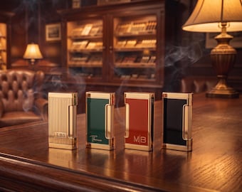 Cigar Lighter Personalized Custom Engraving with Adjustable Height Dual Torch Windproof, Fuel guage and Super Sharp Punch for Groomsmen gift