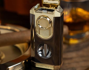 Cigar Lighter with V Cutter – Triple Flame Torch, Groomsmen Gift, Gift for Him