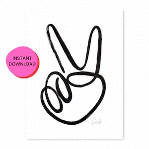Digital Print Peace Sign Minimal Black and White Wall Art Neutral Nursery Black & White Decor Kids Room Minimal Downloadable Hand Sign Print