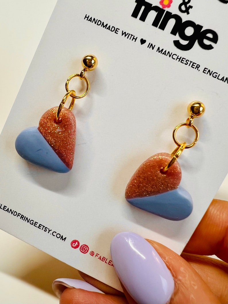 Blue Heart Reflective Earrings - Acrylic Heart Shape, Stainless Steel, Fashion Statement Earrings - View #4