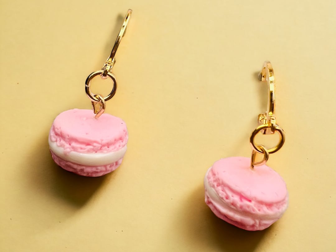 Mini Macaron Earrings: Pastel Polymer Clay, 18k Gold Plated