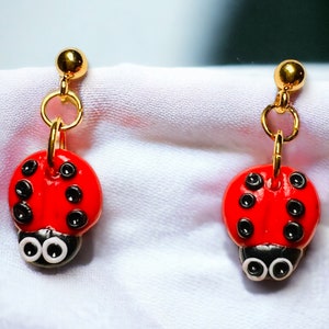 Ladybug Earrings, Handmade Polymer Clay, Cute Adorable Ladybug, Hypoallergenic Stainless Steel Earrings, Statement Earrings, Gifts for Her