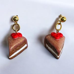 Pink Strawberry Chocolate Cake Earrings, Statement Unique Earrings, Miniature Food Earrings, Polymer Clay Earrings, Gifts for Her, Jewellery