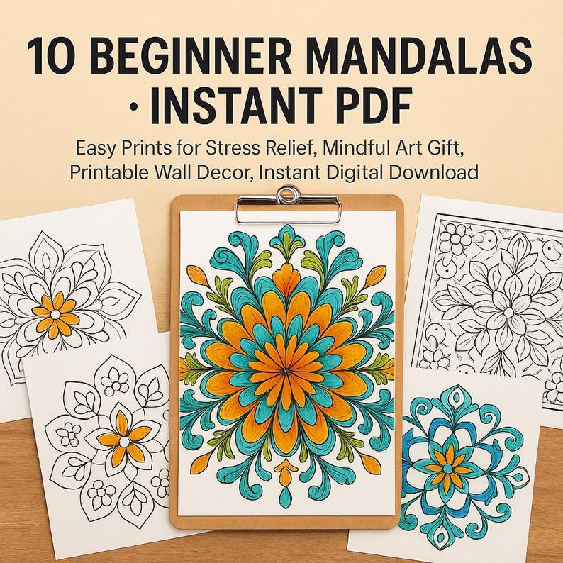 Beginner Mandala Coloring Pages PDF – 20 Easy Prints for Stress Relief ...