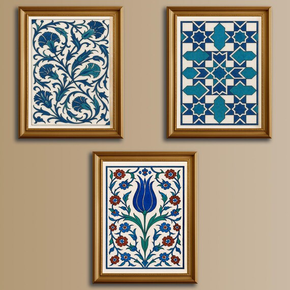 Iznik Tile Wall Art Set: Turkish Ceramic Patterns (Digital Download)