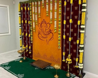 8*8 complete backdrop set for ganpati decor /housewarming decor/ fabric garlands backdrop set