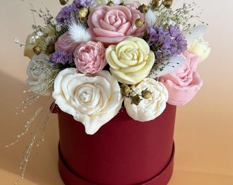 Ramo de velas, Regalo floral, Velas de cera de soja hechas a mano, Decoración del hogar