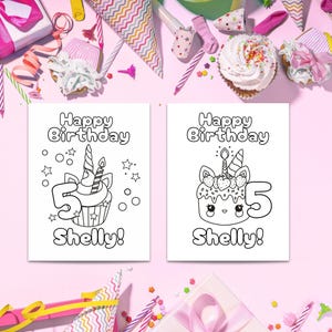 Personalized Unicorn Birthday Coloring Pages | Set of 4 Printable Sheets for Girls | Custom Name & Age | Cute Birthday Activity for Kids