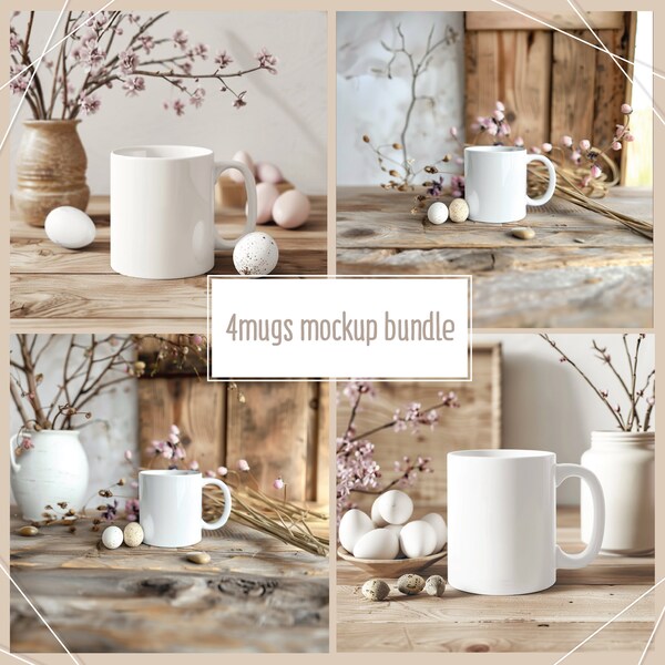 Easter Mug Mockup Listing Bundle,4 PNG files,11 oz White Coffee Mug Mockups,Photoshop w/Smart Object Layers,INSTANT DOWNLOAD.digital mockup