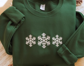 Embroidered Snowflake Sweatshirt, Winter Holiday Shirt