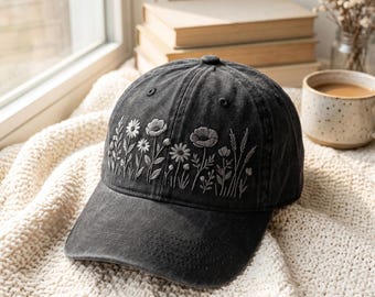 Floral Embroidered Baseball Cap, Daisy Embroidered Hat