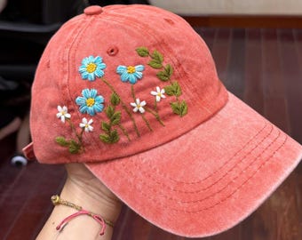 Hand-embroidered Daisy Cotton Cap: Cottagecore Botanical Hat - Etsy