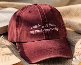 Walking by Faith Embroidered Cotton Hat, Inspirational Christian Cap