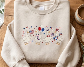 Sweatshirt geborduurd patriottische gans, 4 juli VS-thema-T-shirt