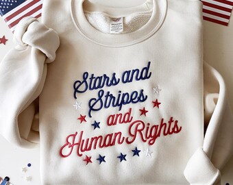 Sudadera bordada con estrellas, rayas y derechos humanos: Protesta del 4 de julio