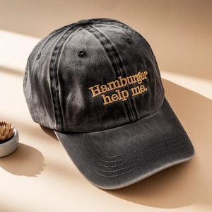 Hamburger Help Me Embroidered Hat: Funny Retro Cotton Cap