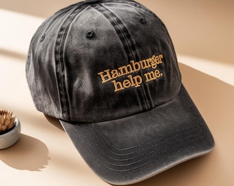 Hamburger Help Me Embroidered Hat: Funny Retro Cotton Cap