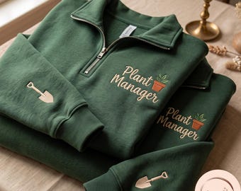 Embroidered Plant Manager Quarter Zip Sweatshirt, Botanical Garden Tee