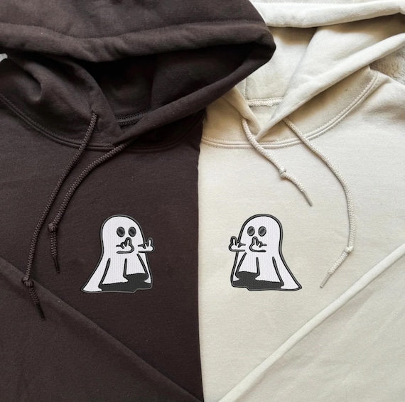 Embroidered Ghost Couple Sweatshirt: Matching Halloween Hoodies
