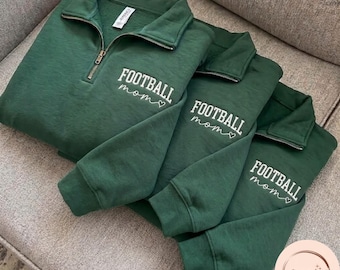 Embroidered Football Mom Quarter Zip Sweatshirt, Football Shirt, Game Day Tee