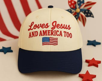 She Loves Jesus & America Too Hat: Embroidered Cotton Cap